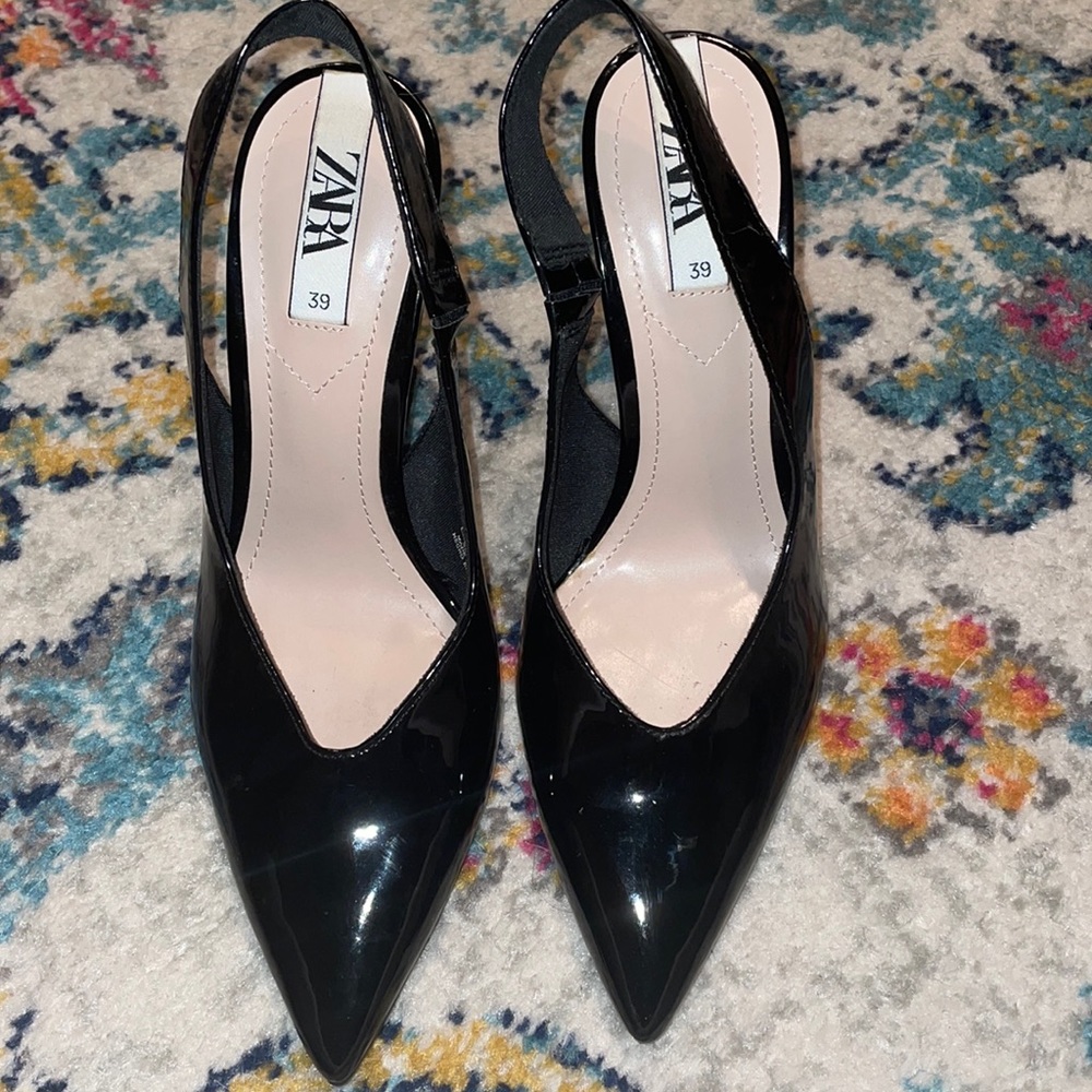 Brand new Zara slingbacks blk Patton leather